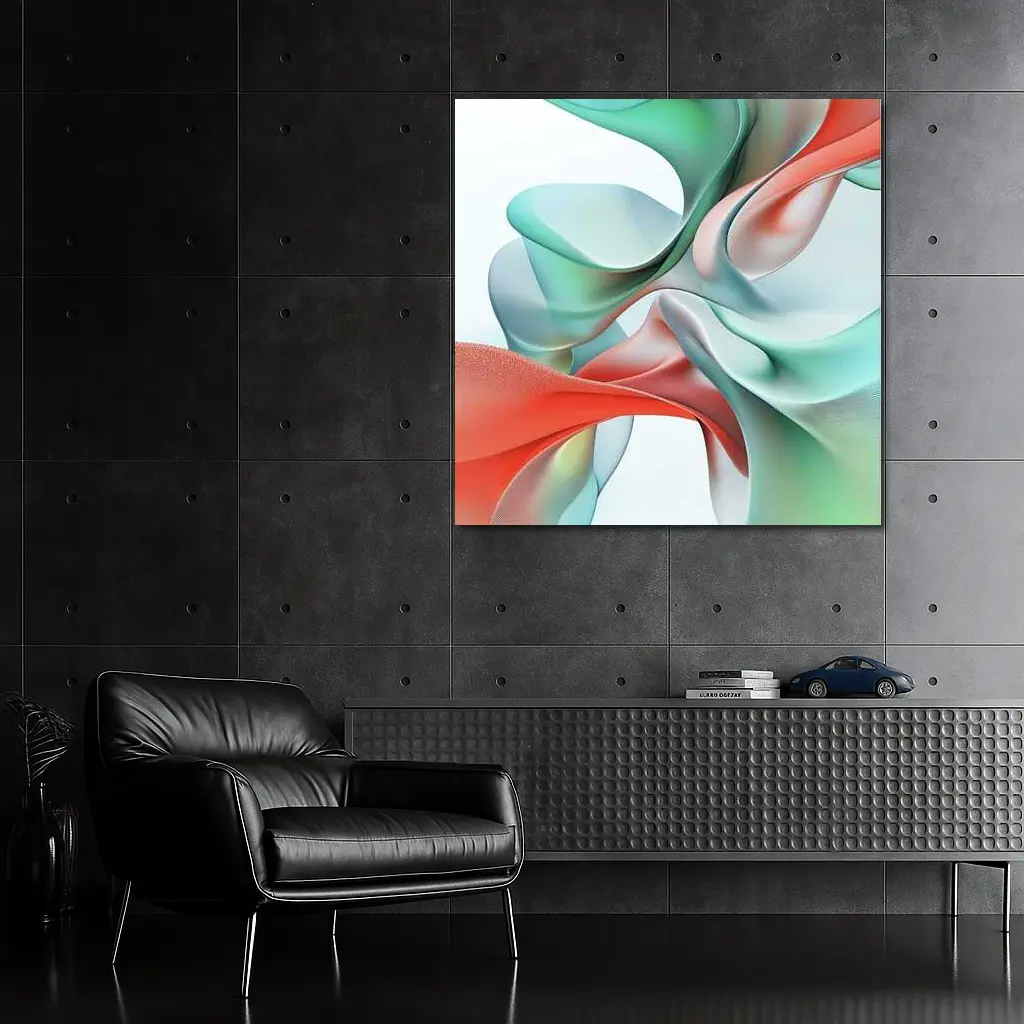 Flowing Coral Mint Abstract Sculptural Waves Art – Wall Art