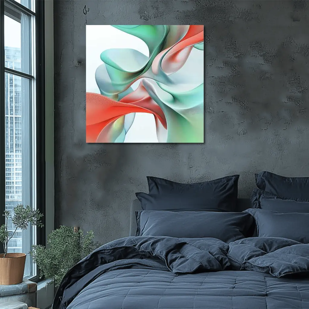 Flowing Coral Mint Abstract Sculptural Waves Art – Wall Art