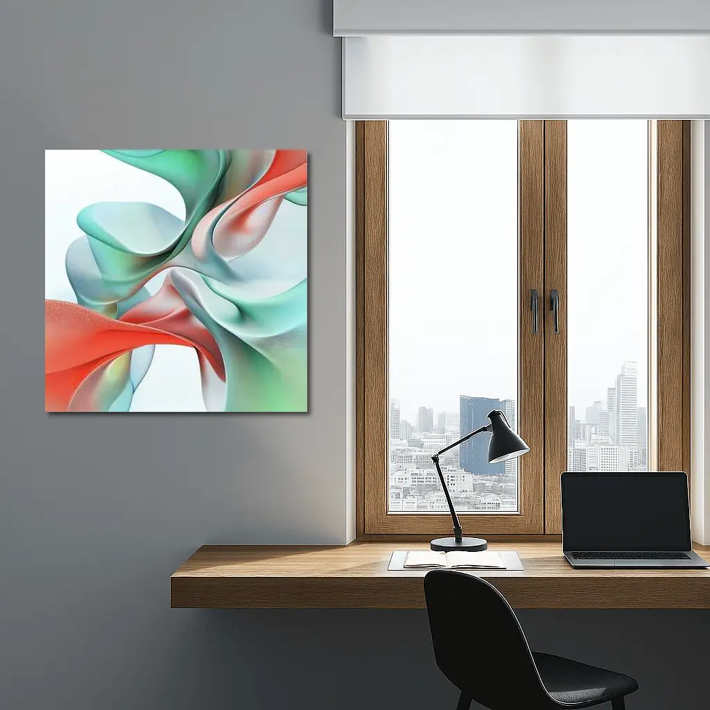 Flowing Coral Mint Abstract Sculptural Waves Art – Wall Art