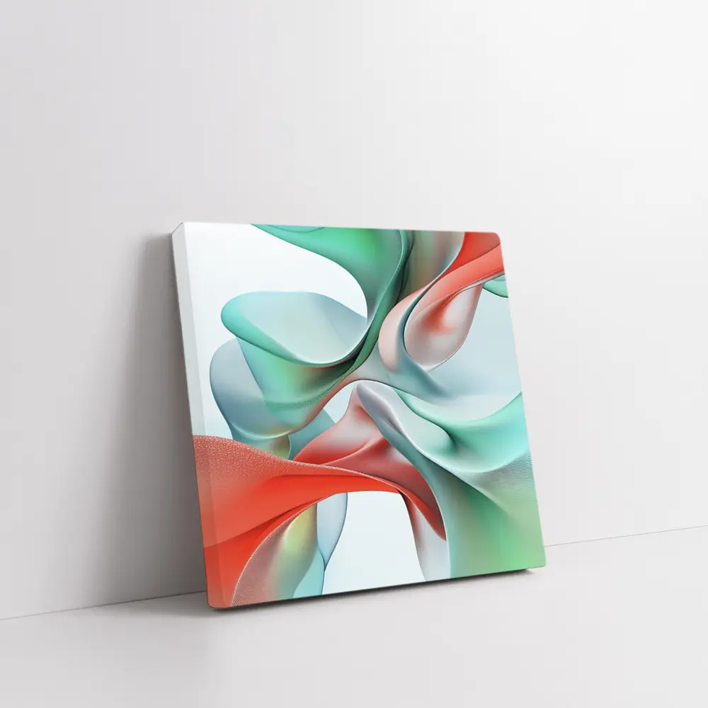 Flowing Coral Mint Abstract Sculptural Waves Art – Wall Art
