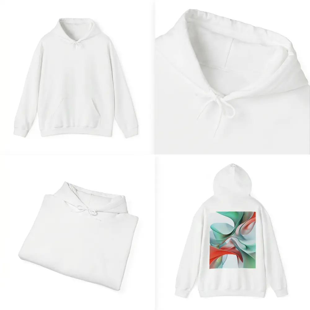 Flowing Coral Mint Abstract Sculptural Waves Art – Hoodies