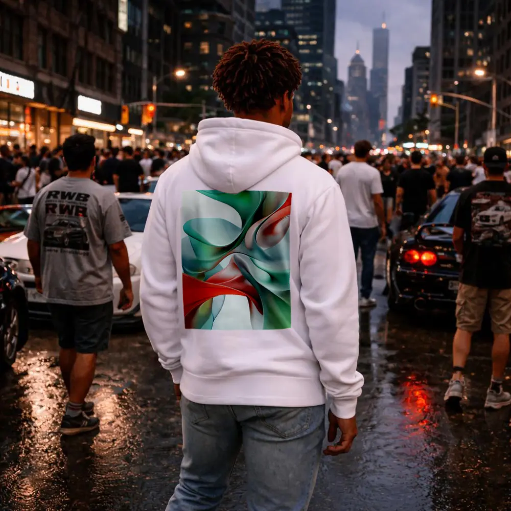 Flowing Coral Mint Abstract Sculptural Waves Art – Hoodies