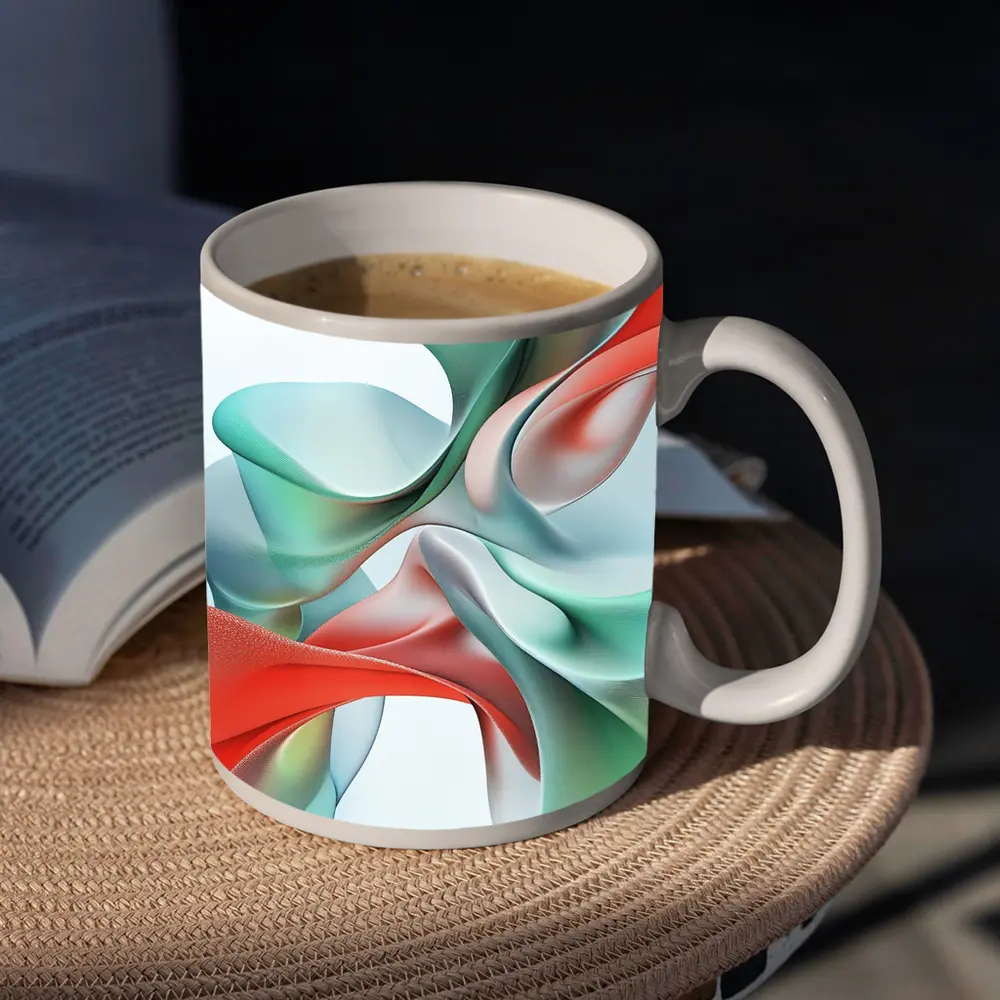 Flowing Coral Mint Abstract Sculptural Waves Art – Mugs