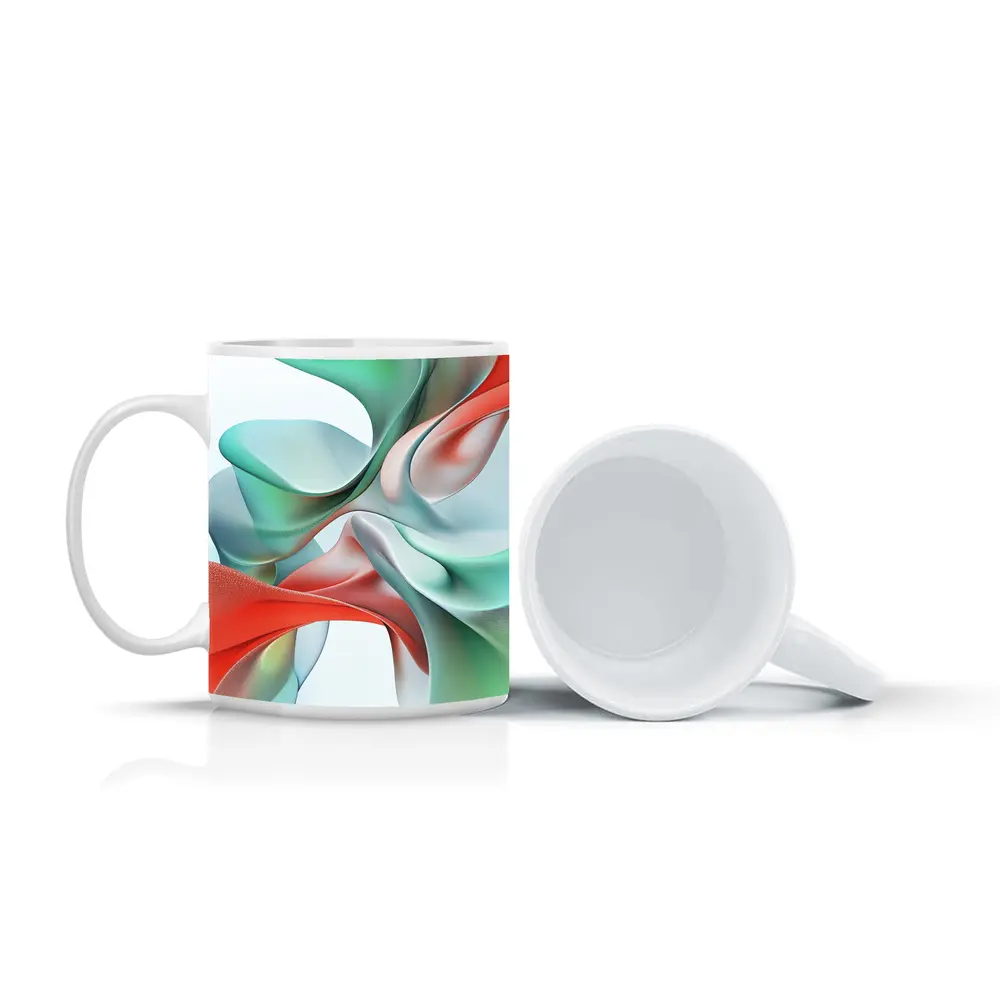 Flowing Coral Mint Abstract Sculptural Waves Art – Mugs