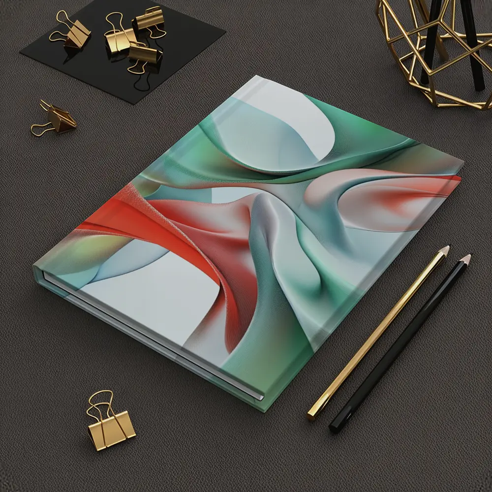 Flowing Coral Mint Abstract Sculptural Waves Art – Notebooks