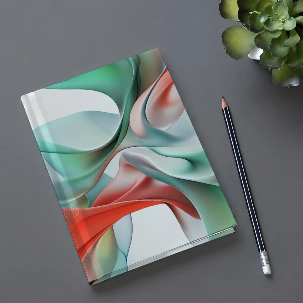 Flowing Coral Mint Abstract Sculptural Waves Art – Notebooks