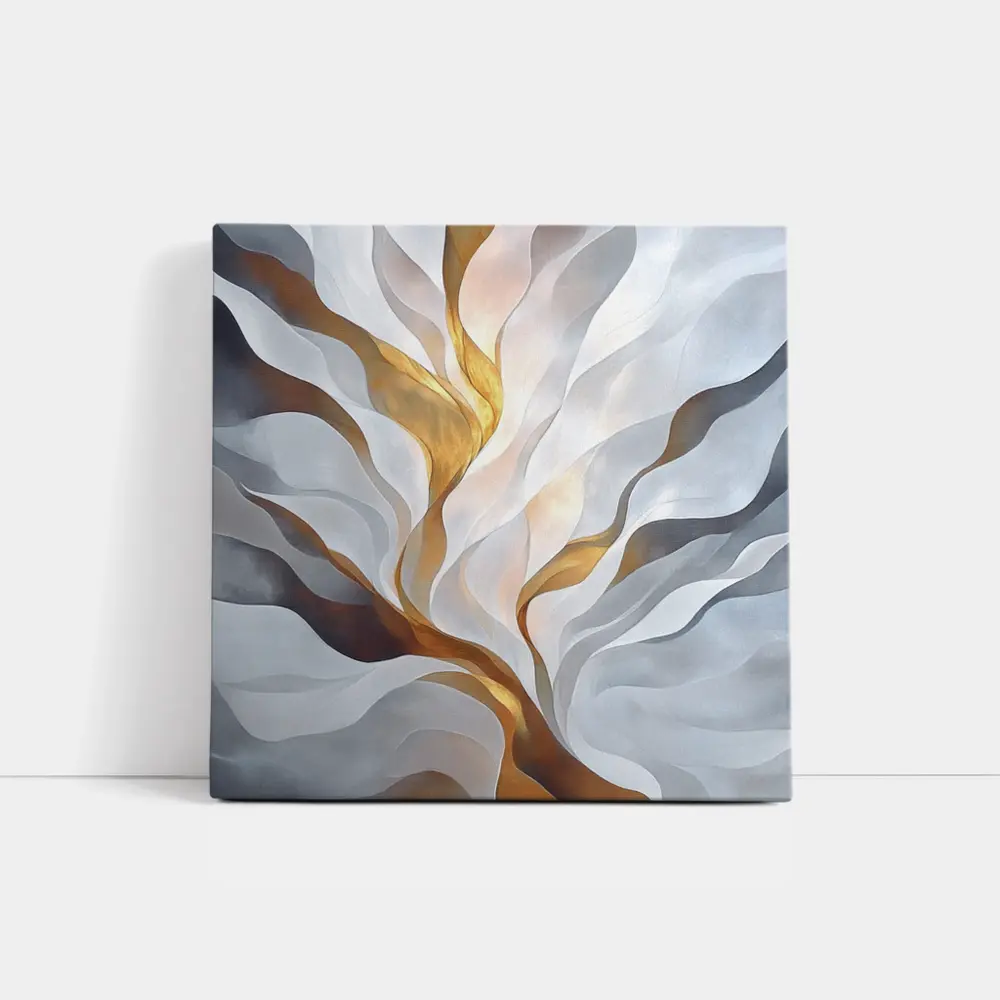 Abstract White Gold Flowing Waves Art – Wall Art