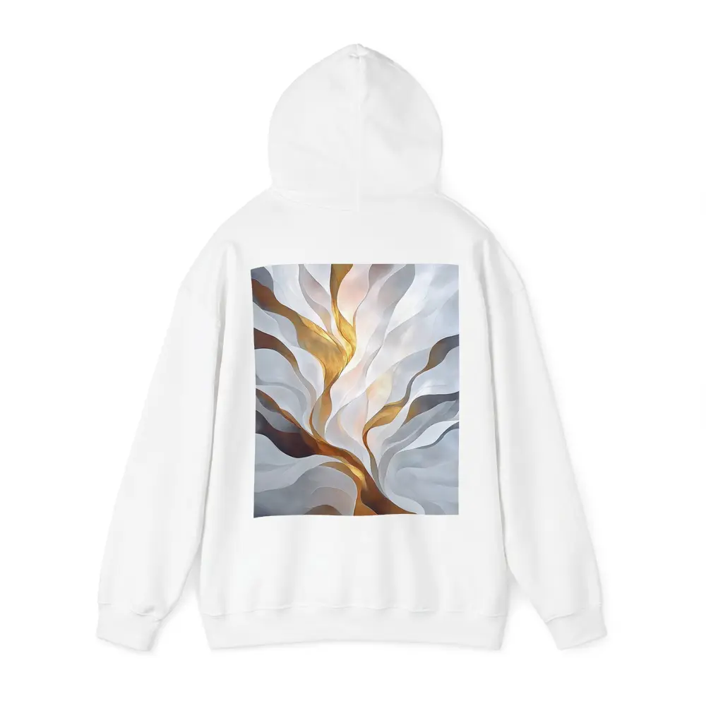 Abstract White Gold Flowing Waves Art – Hoodies