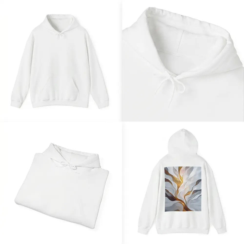 Abstract White Gold Flowing Waves Art – Hoodies