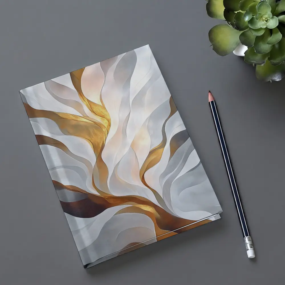 Abstract White Gold Flowing Waves Art – Notebooks