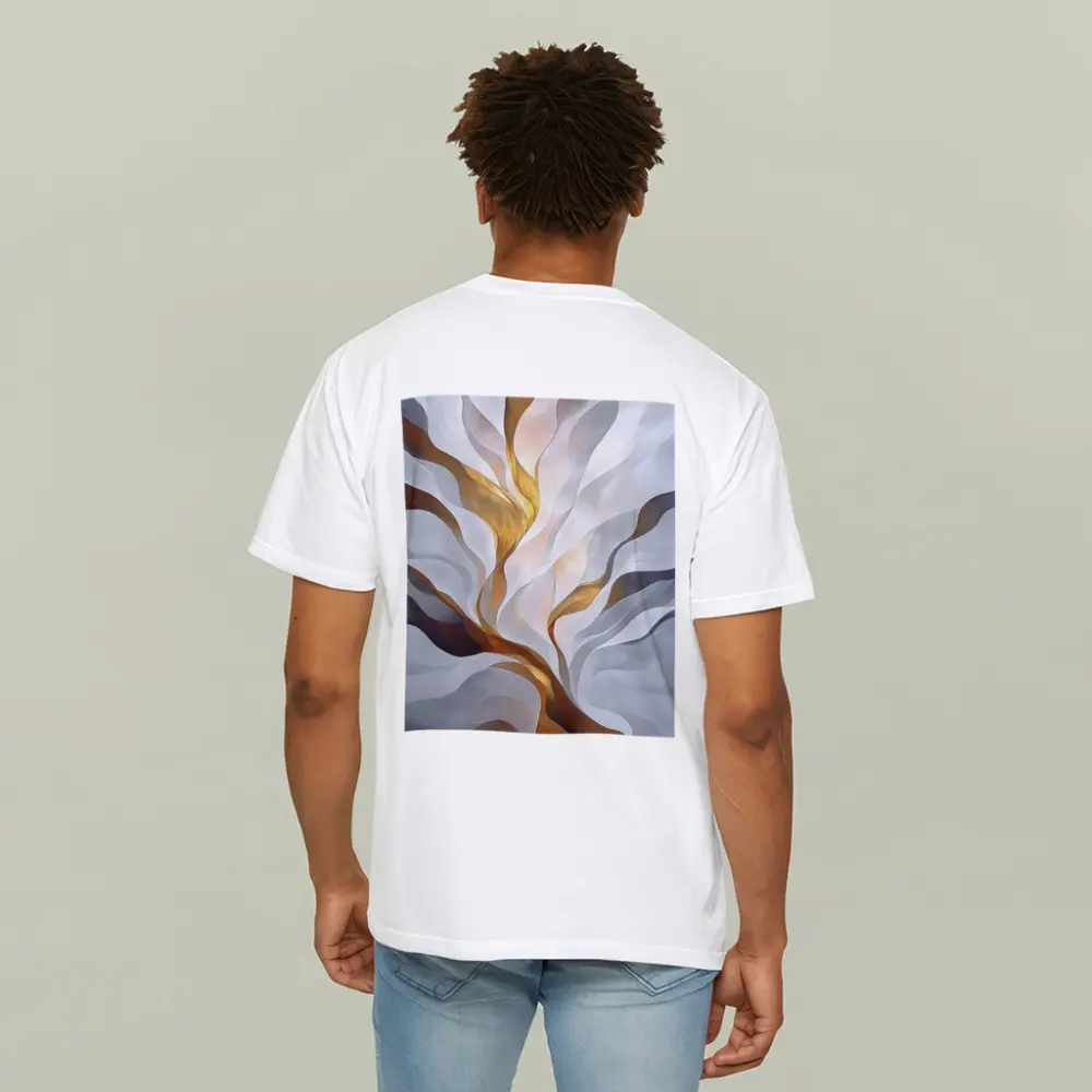 Abstract White Gold Flowing Waves Art – T-Shirts