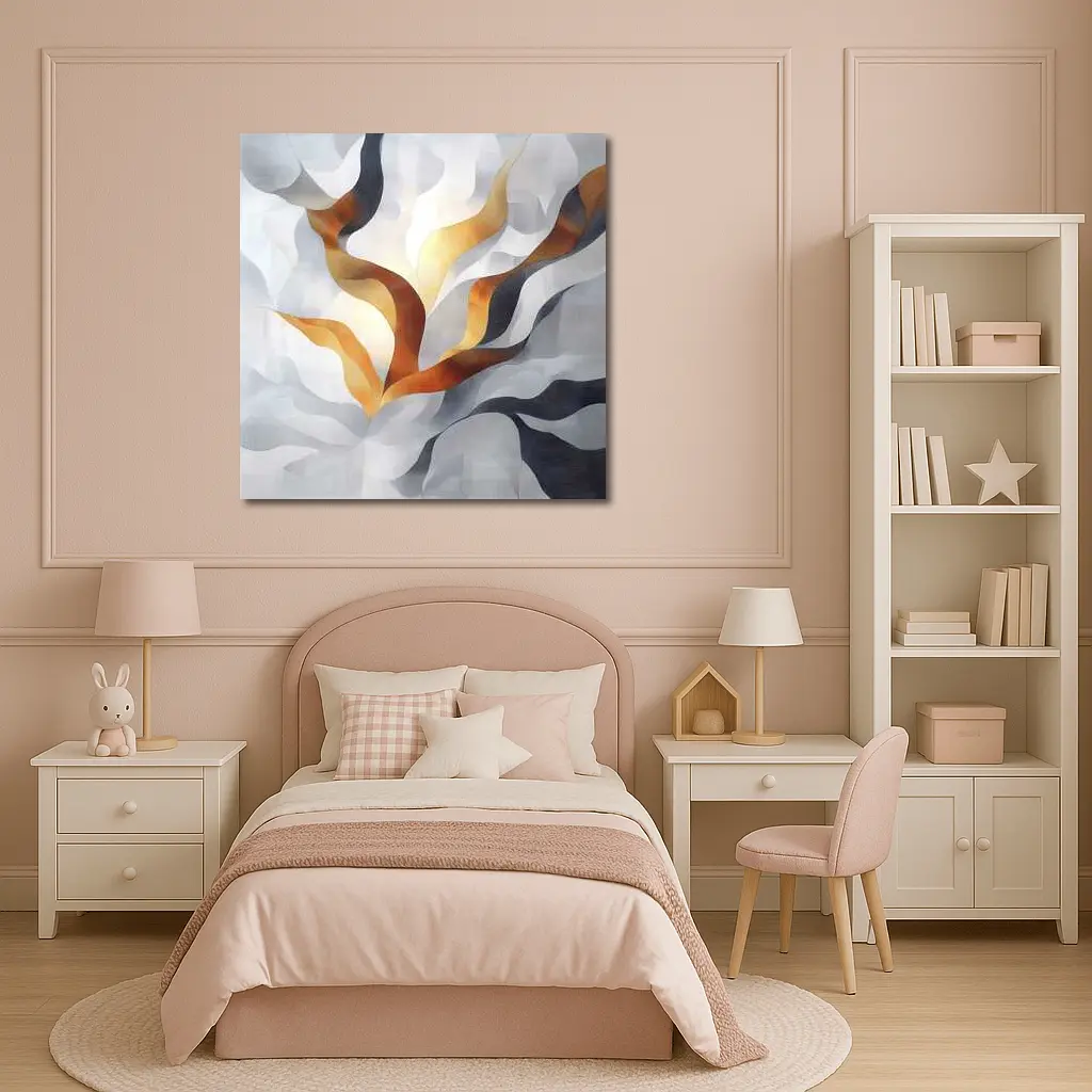 Abstract Gray Gold Flowing Ribbon Wave Art – Wall Art