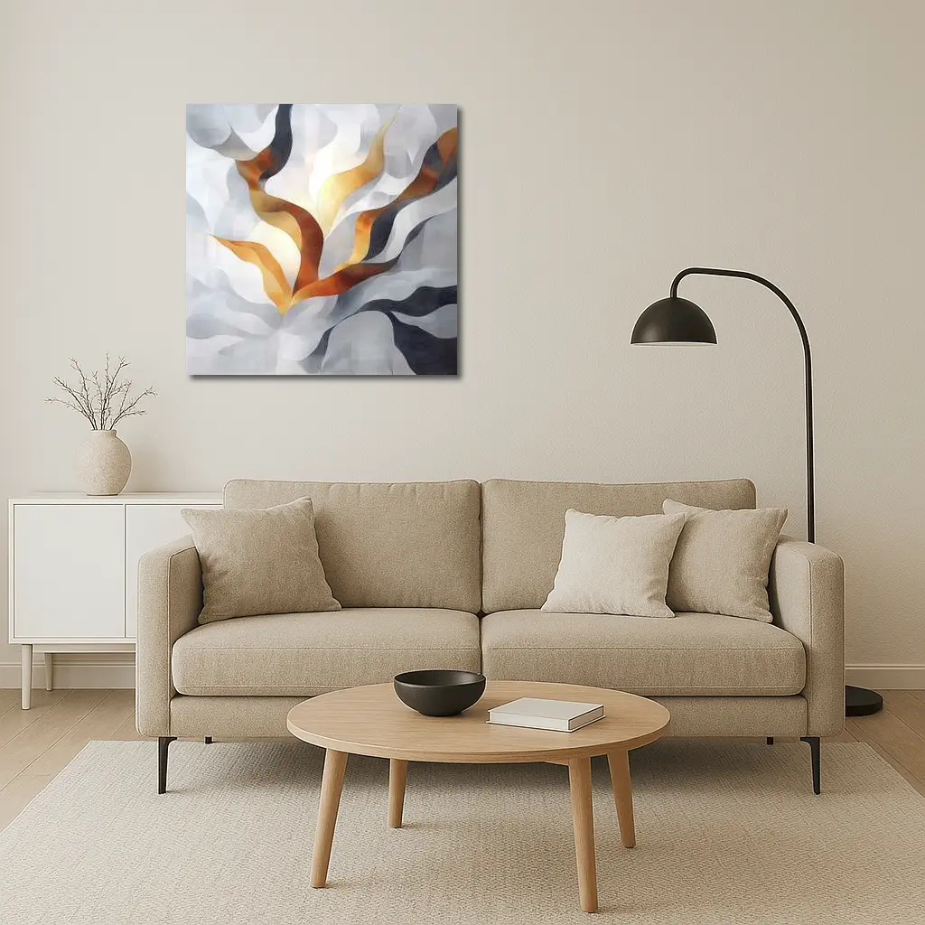 Abstract Gray Gold Flowing Ribbon Wave Art – Wall Art