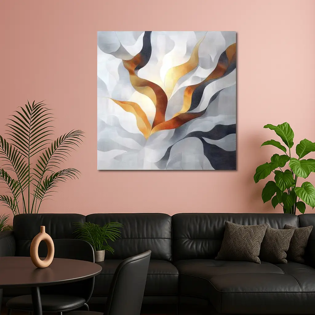 Abstract Gray Gold Flowing Ribbon Wave Art – Wall Art