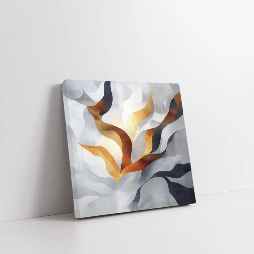 Abstract Gray Gold Flowing Ribbon Wave Art – Wall Art