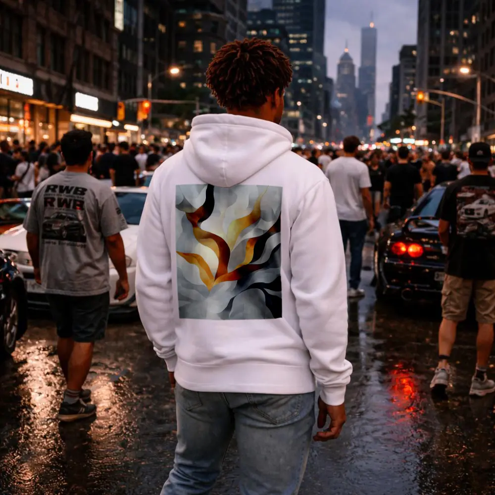 Abstract Gray Gold Flowing Ribbon Wave Art – Hoodies