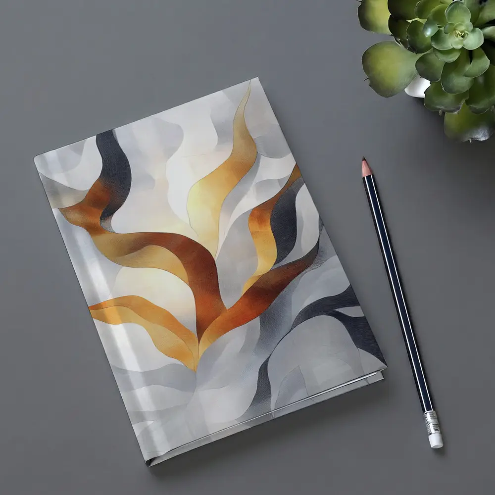 Abstract Gray Gold Flowing Ribbon Wave Art – Notebooks
