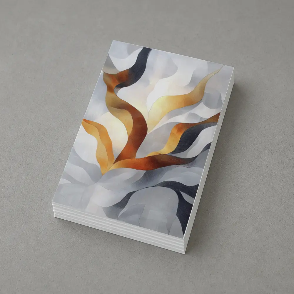 Abstract Gray Gold Flowing Ribbon Wave Art – Postcards