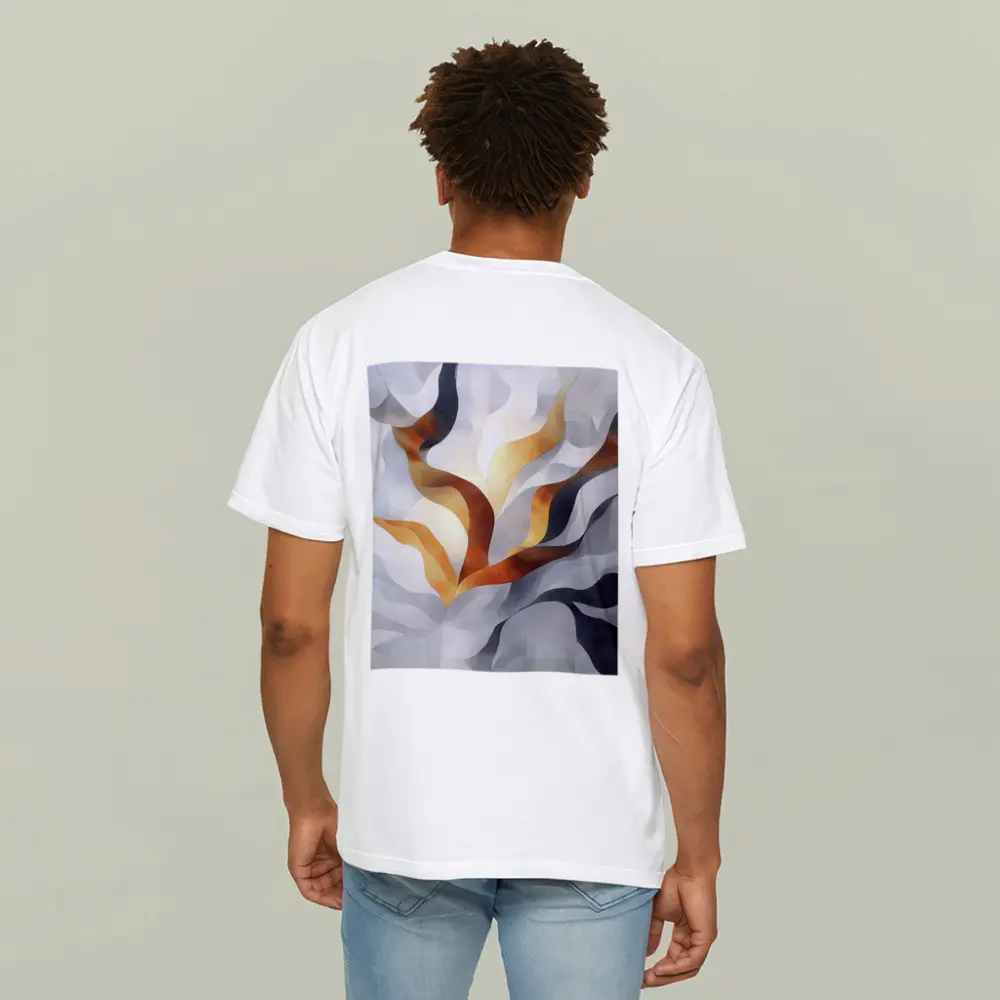 Abstract Gray Gold Flowing Ribbon Wave Art – T-Shirts