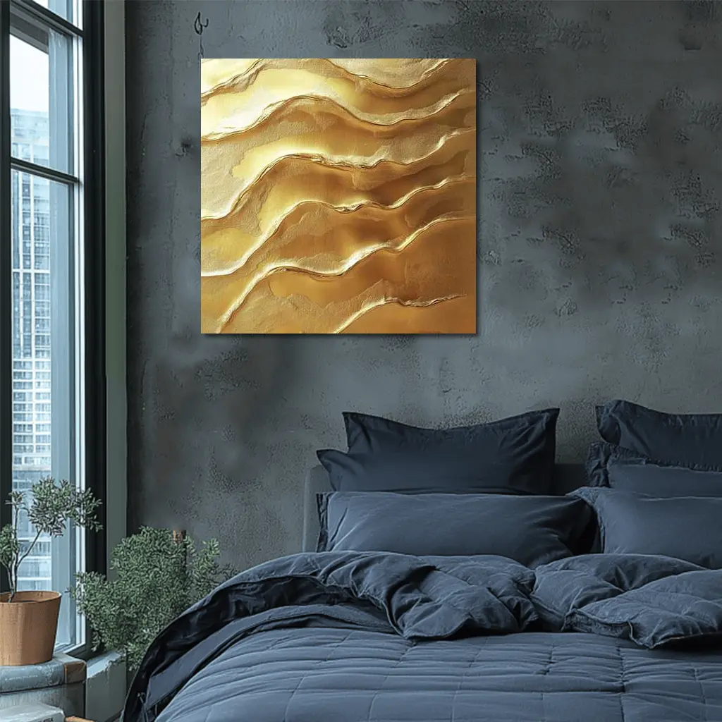 Golden Waves Abstract Layered Texture Art – Wall Art