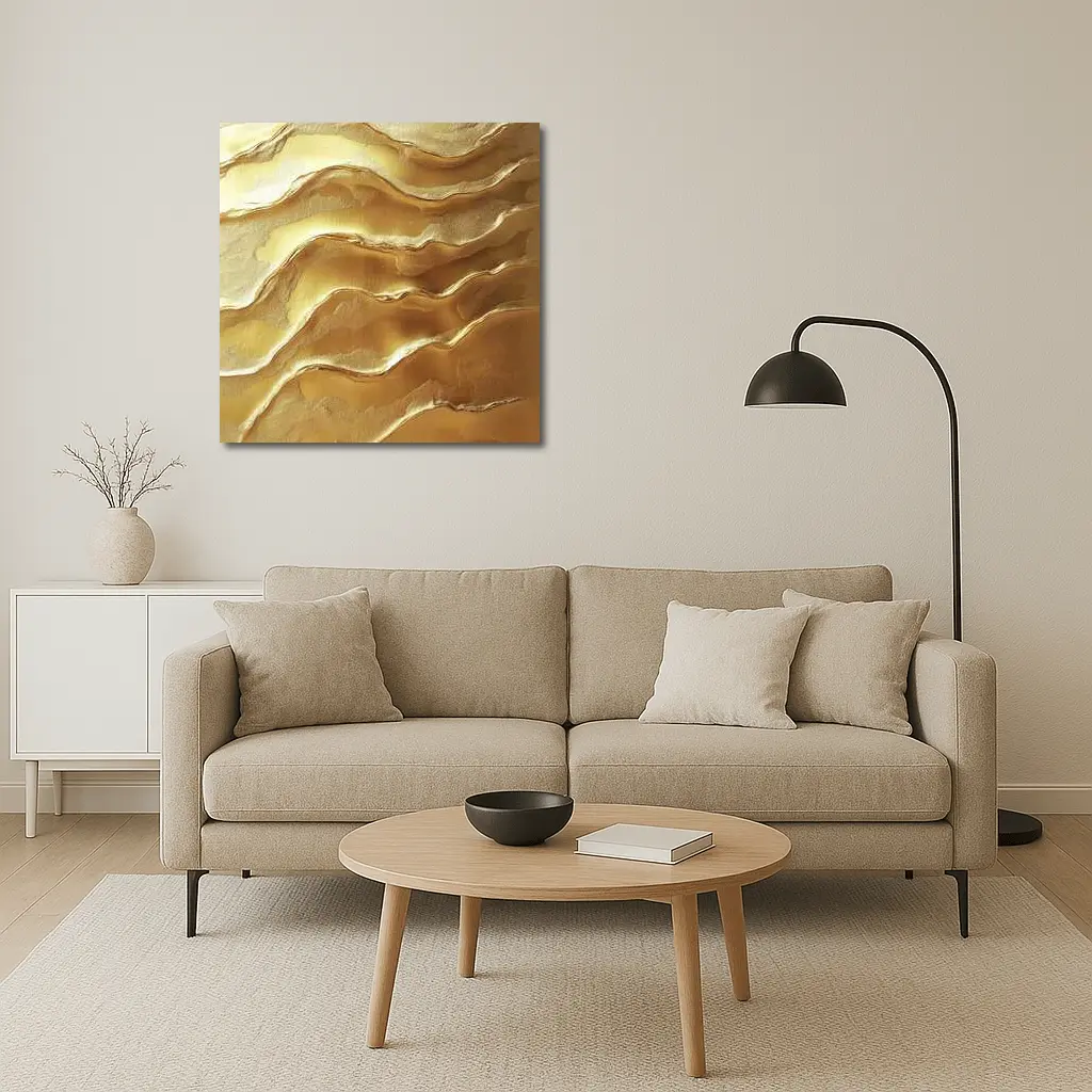Golden Waves Abstract Layered Texture Art – Wall Art