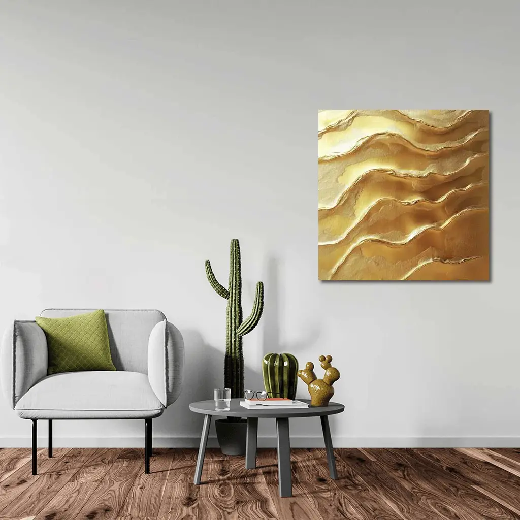 Golden Waves Abstract Layered Texture Art – Wall Art