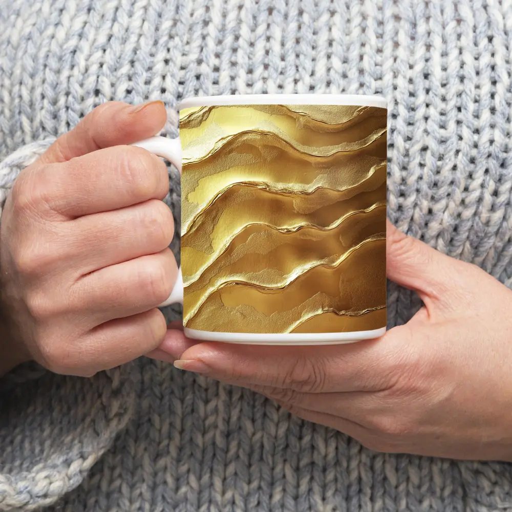 Golden Waves Abstract Layered Texture Art – Mugs
