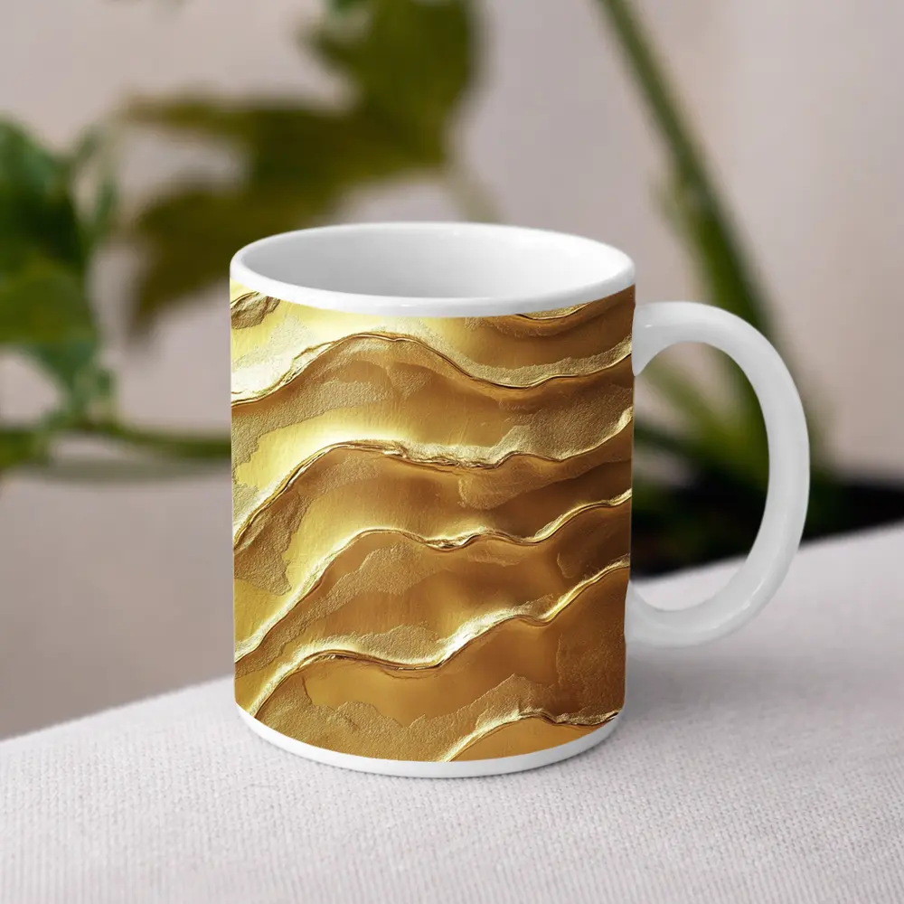 Golden Waves Abstract Layered Texture Art – Mugs