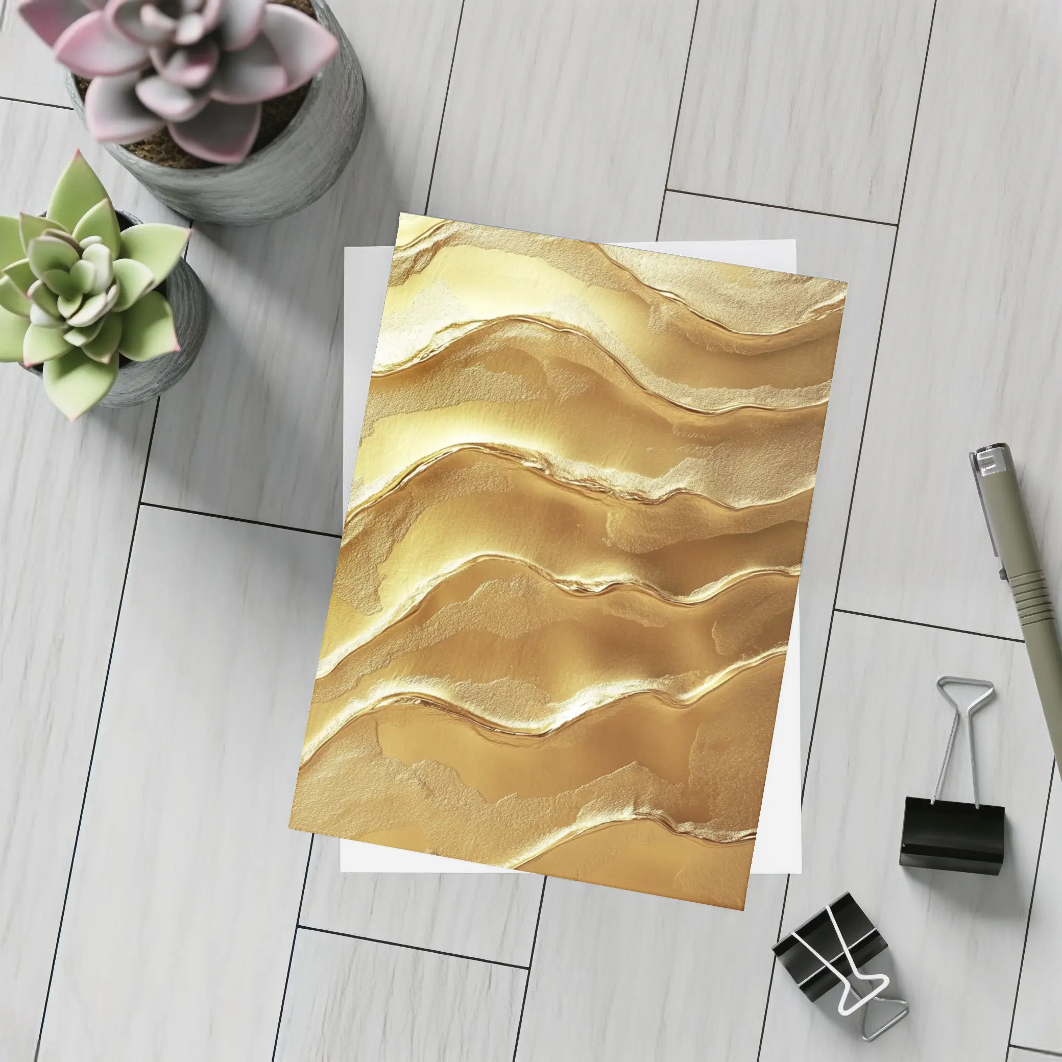Golden Waves Abstract Layered Texture Art – Postcards