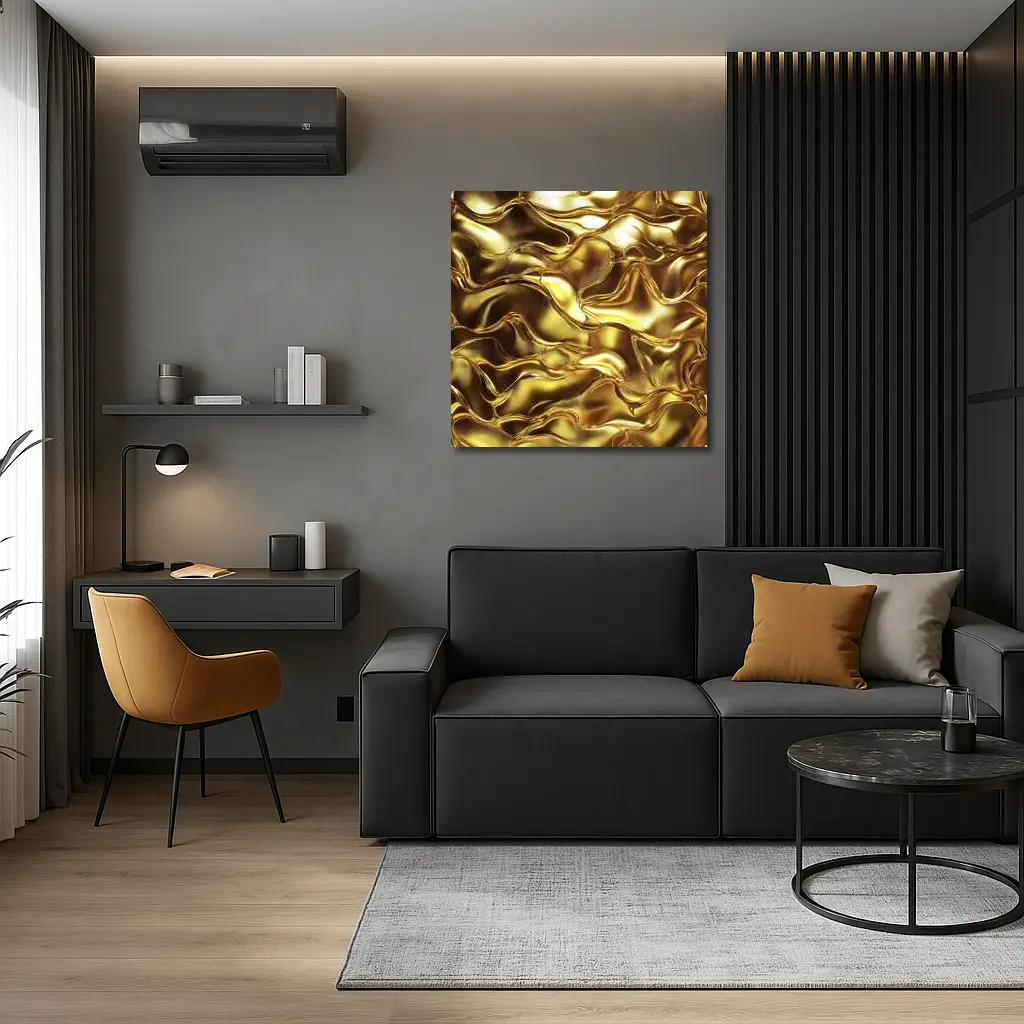 Liquid Gold Abstract Metallic Wave Texture – Wall Art