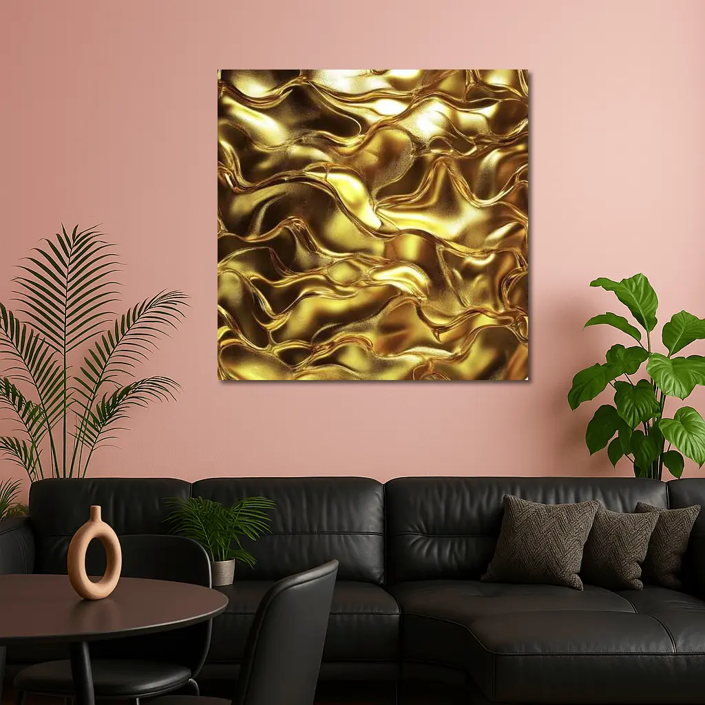 Liquid Gold Abstract Metallic Wave Texture – Wall Art
