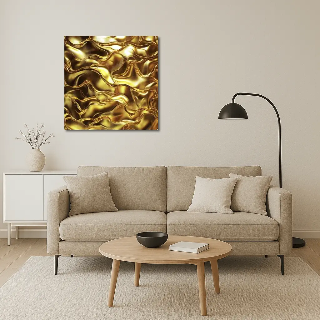 Liquid Gold Abstract Metallic Wave Texture – Wall Art