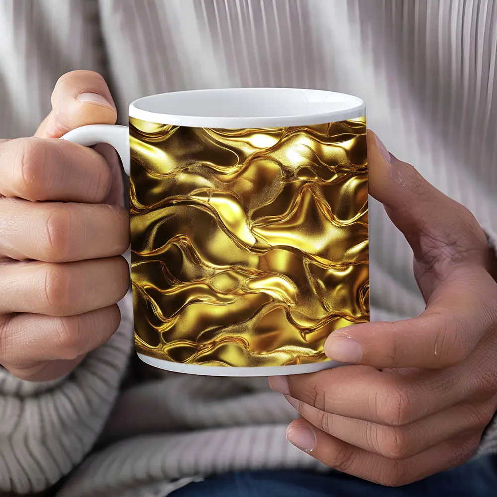 Liquid Gold Abstract Metallic Wave Texture – Mugs