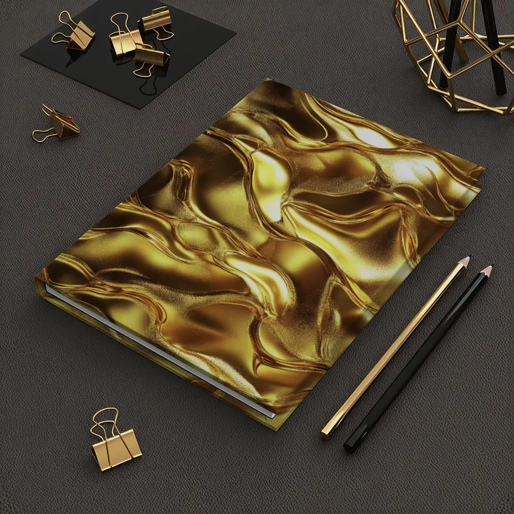 Liquid Gold Abstract Metallic Wave Texture – Notebooks