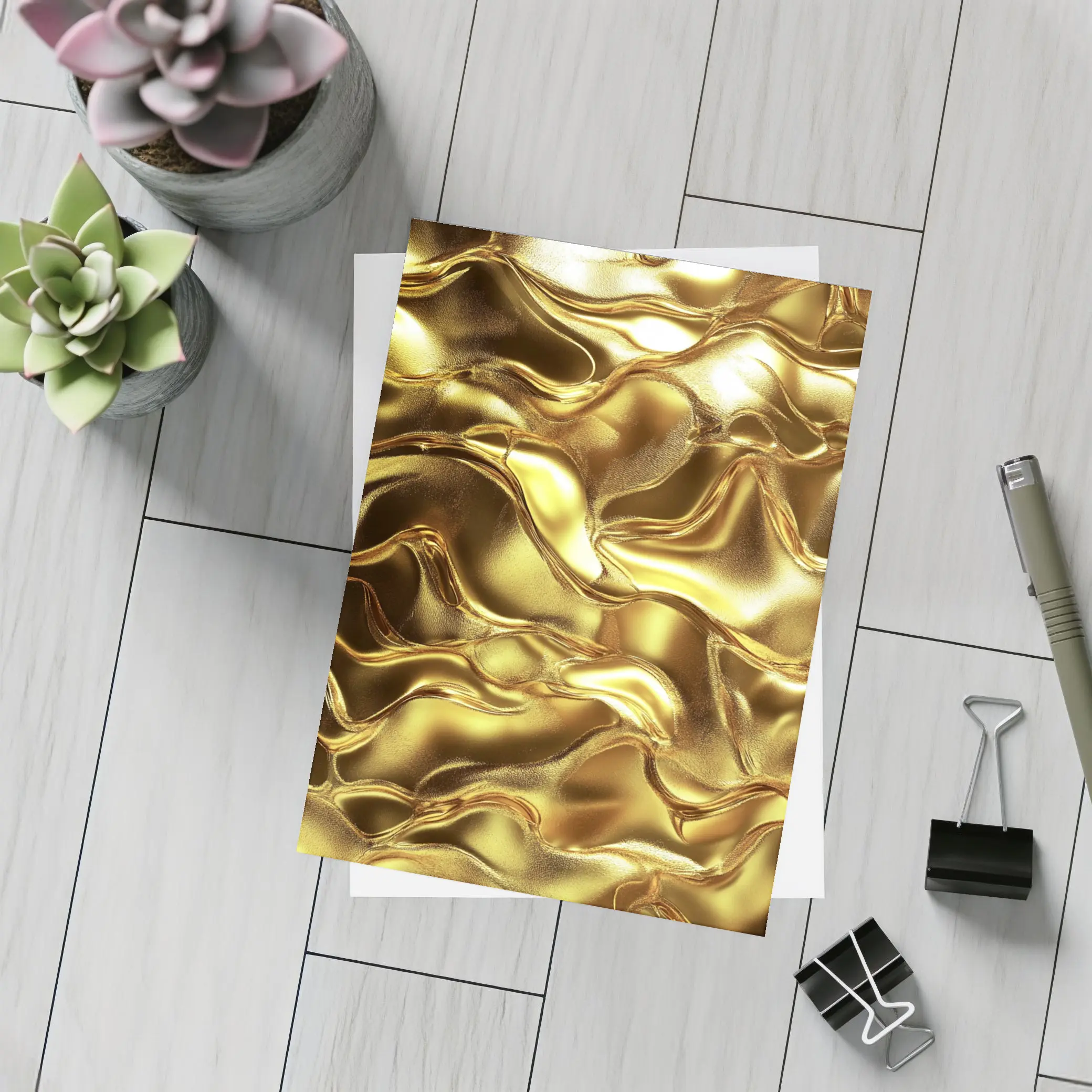 Liquid Gold Abstract Metallic Wave Texture – Postcards