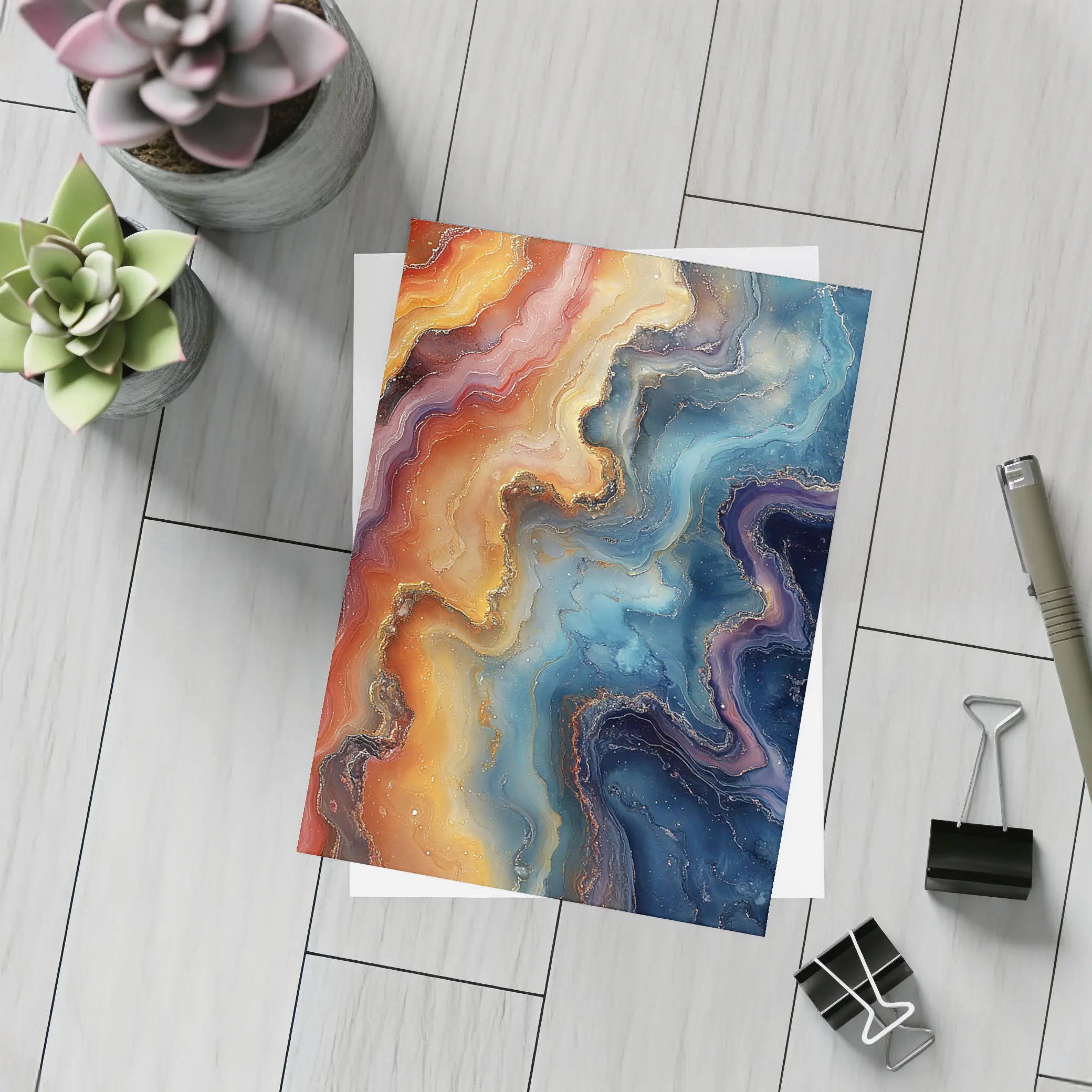 Abstract Marble Fluid Art Gold Swirls – Postcards