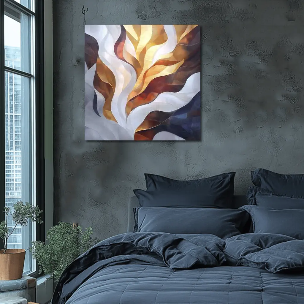 Abstract Flowing Waves Gold Brown Gray Art – Wall Art