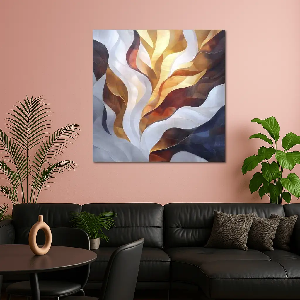 Abstract Flowing Waves Gold Brown Gray Art – Wall Art
