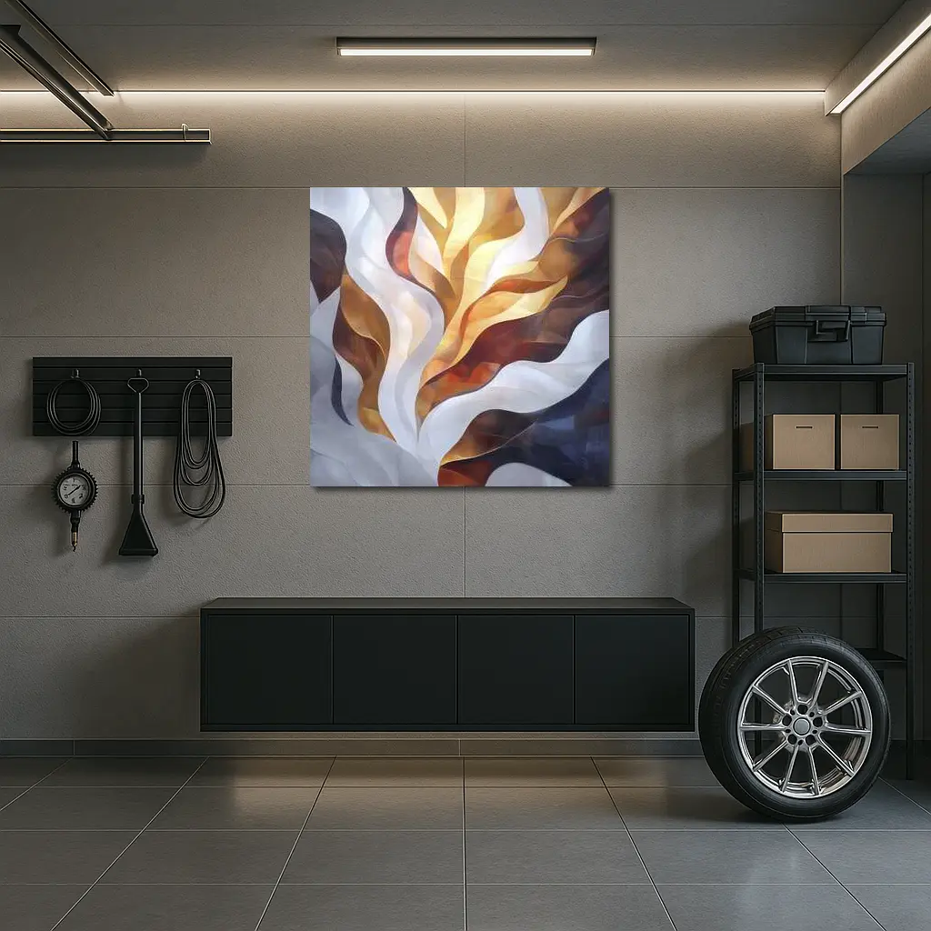 Abstract Flowing Waves Gold Brown Gray Art – Wall Art