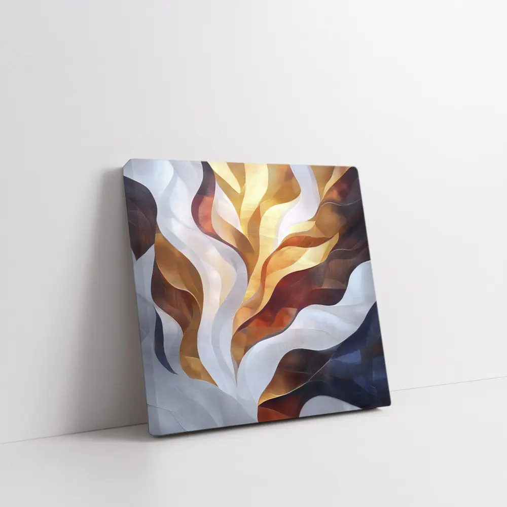 Abstract Flowing Waves Gold Brown Gray Art – Wall Art
