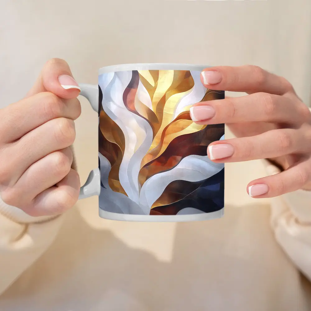 Abstract Flowing Waves Gold Brown Gray Art – Mugs