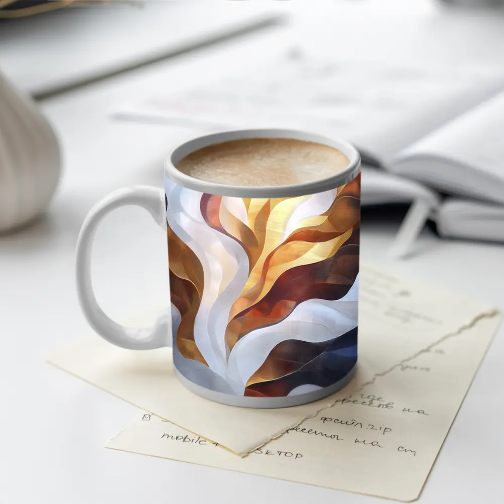 Abstract Flowing Waves Gold Brown Gray Art – Mugs