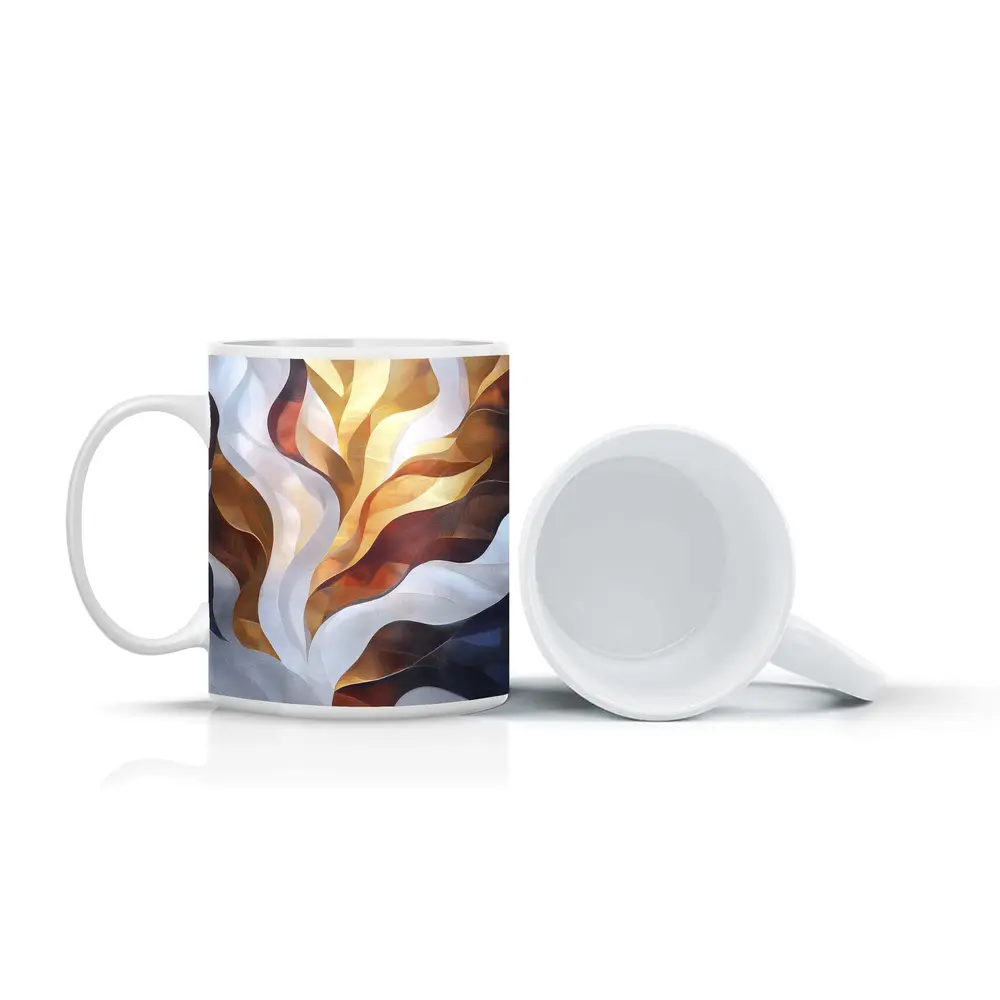 Abstract Flowing Waves Gold Brown Gray Art – Mugs