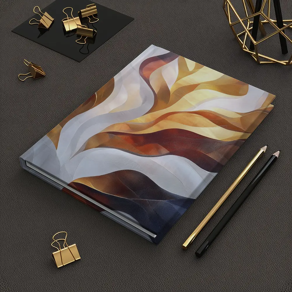Abstract Flowing Waves Gold Brown Gray Art – Notebooks