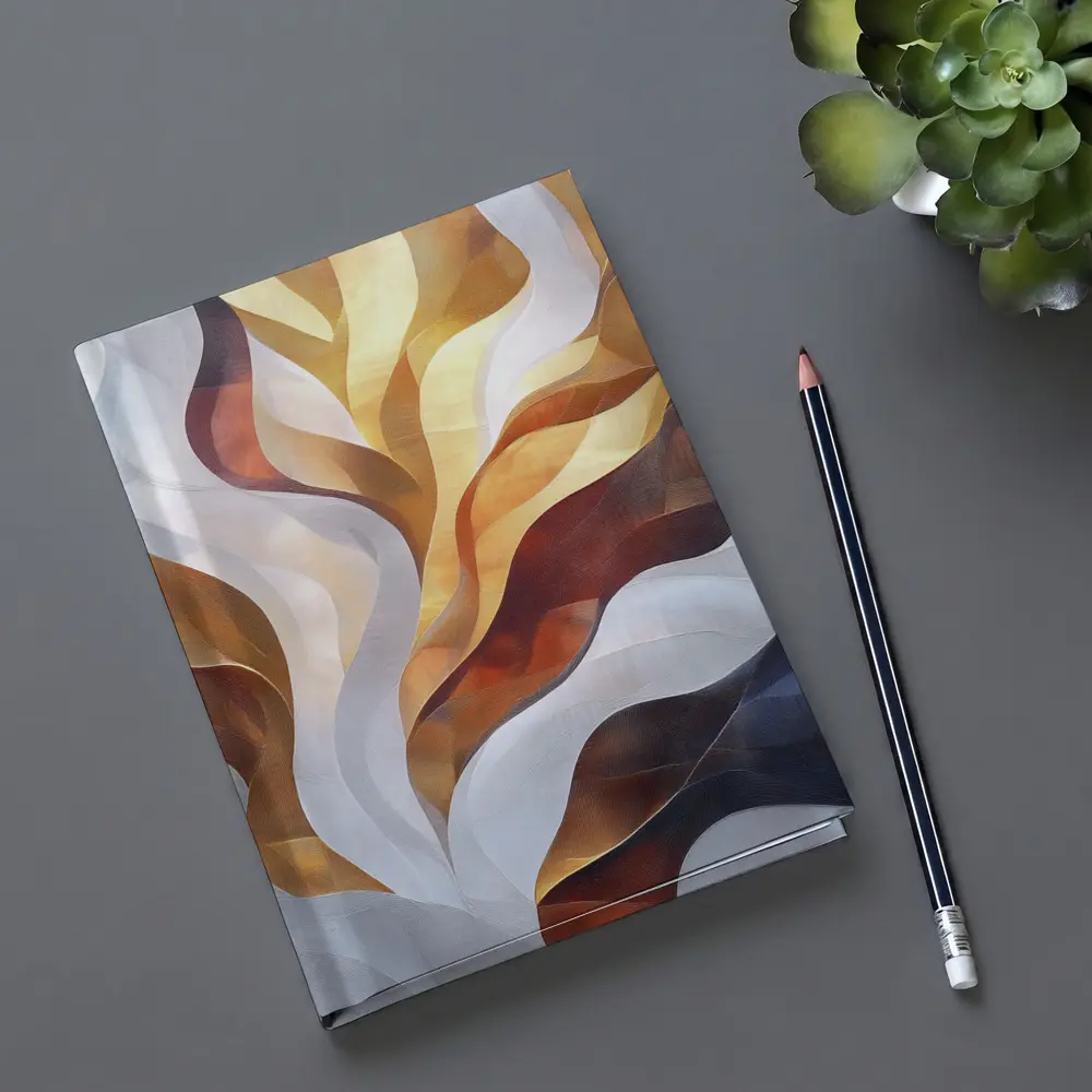 Abstract Flowing Waves Gold Brown Gray Art – Notebooks