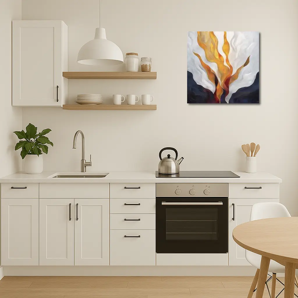 Abstract Fire Flames Rising Over Dark Landscape – Wall Art