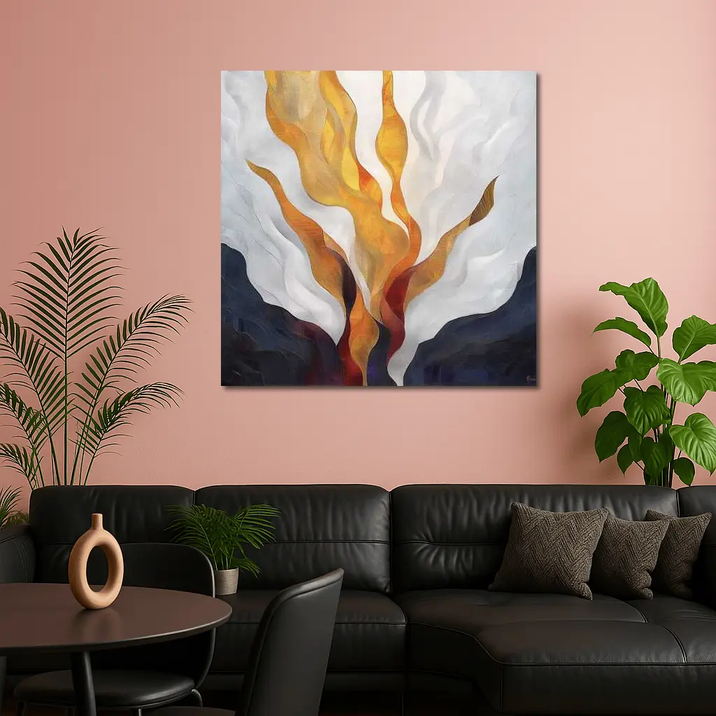 Abstract Fire Flames Rising Over Dark Landscape – Wall Art