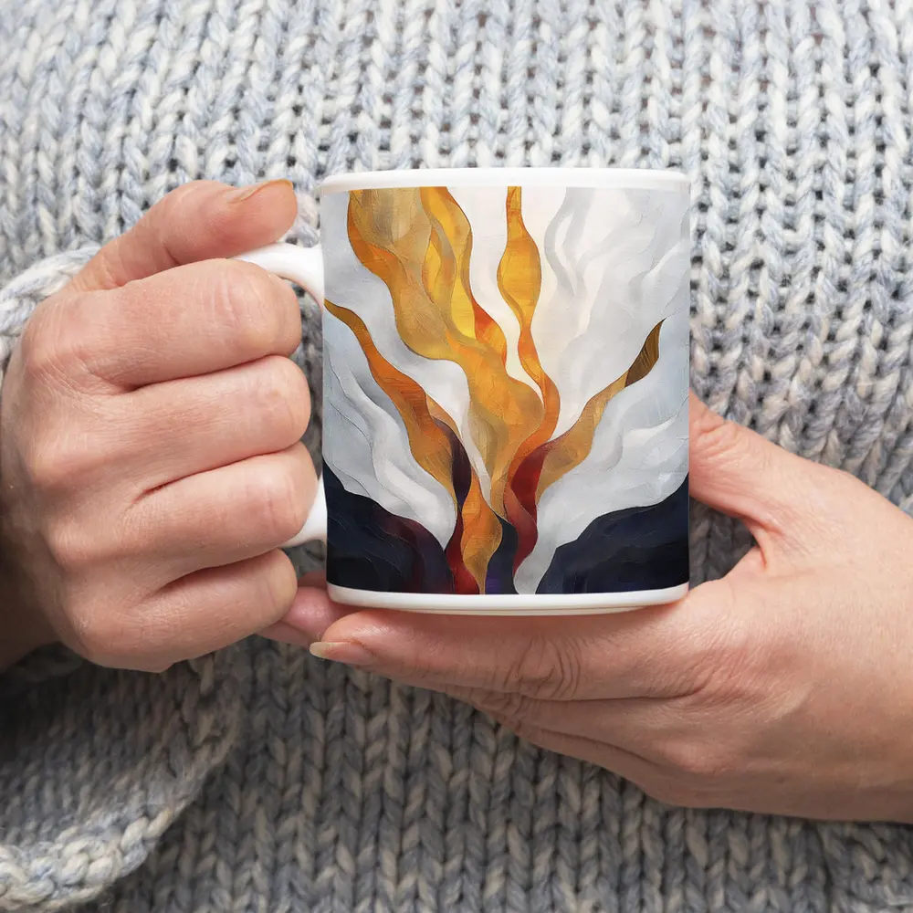 Abstract Fire Flames Rising Over Dark Landscape – Mugs