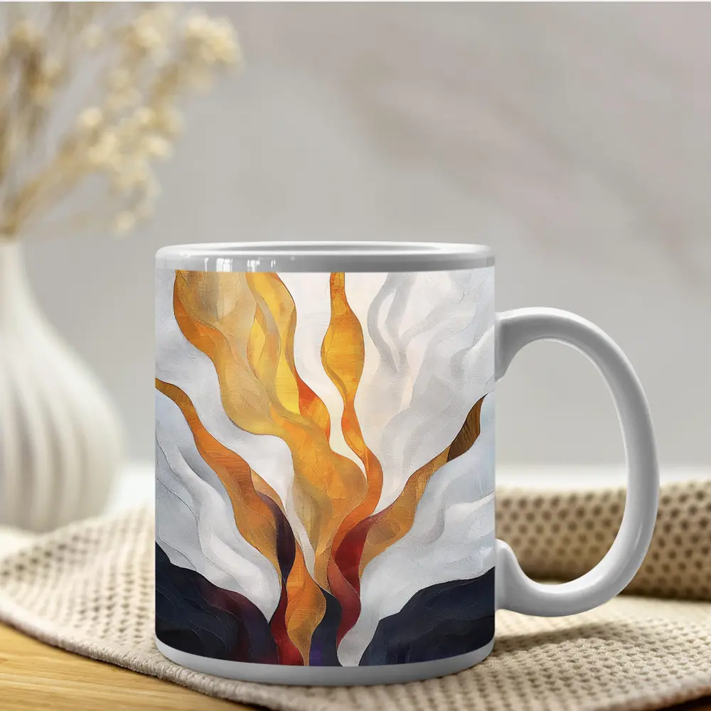 Abstract Fire Flames Rising Over Dark Landscape – Mugs
