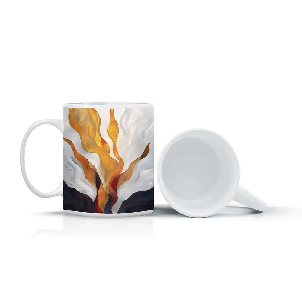 Abstract Fire Flames Rising Over Dark Landscape – Mugs
